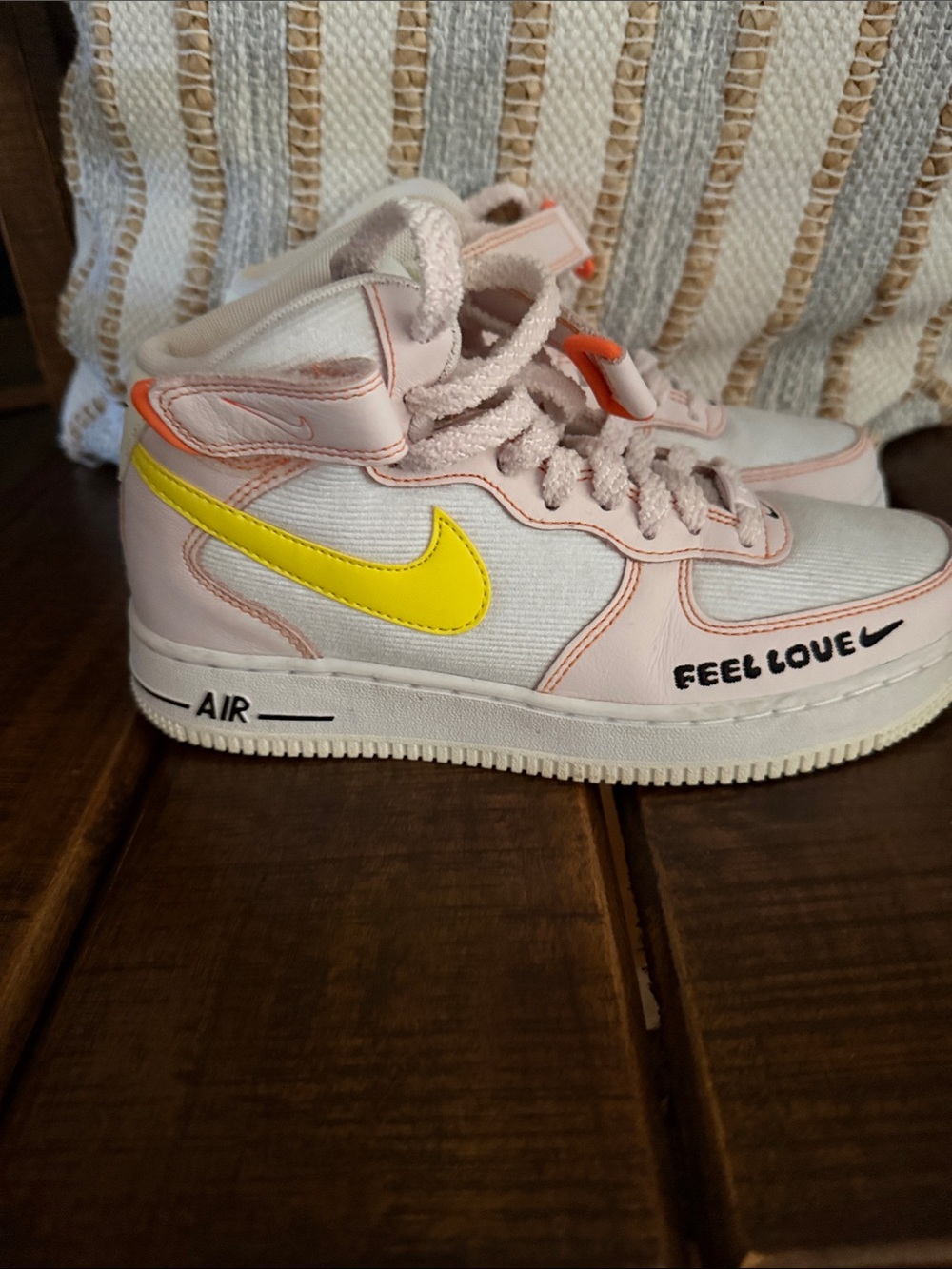 Nike Air Kids Pink & Yellow High-Top Sneakers - Feel Love Design